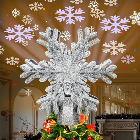 Christmas Tree Topper 3D Snowflake Projection Lighted Tree Topper Xmas Decor